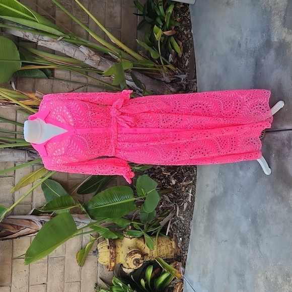 Lilly Pulitzer Dresses & Skirts - Lilly Pulitzer Amrita Maxi Shirt Dress Hot pink eyelet size 00 010634